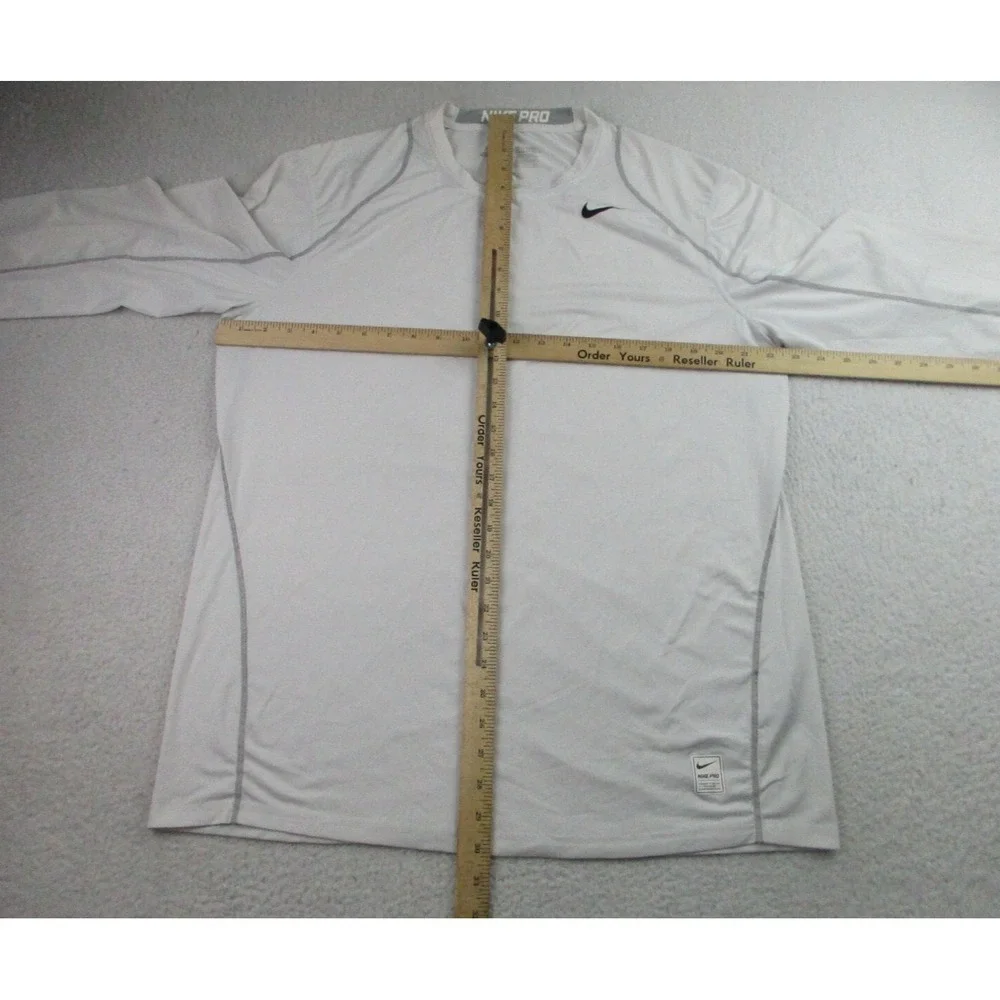 Nike Pro Shirt Mens XL Fitted White Long Sleeve Dri-Fit Training Gym Performance